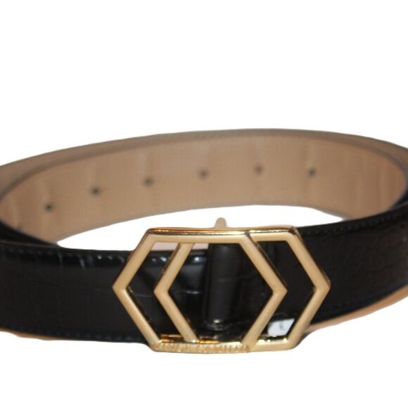 Vince Camuto Croc-Embossed Faux Leather Belt With Gold-Toned Buckle Size Medium - Picture 1 of 4